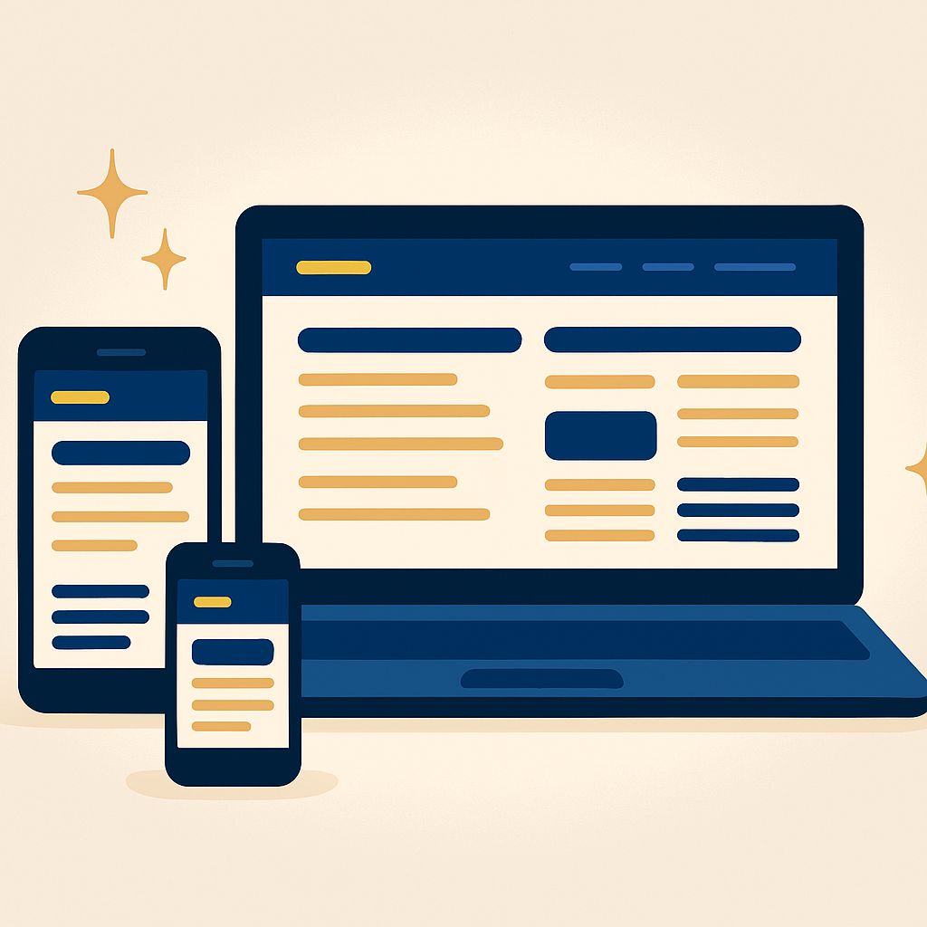 Mobile friendly website illustration displayed on phone, tablet, and laptop