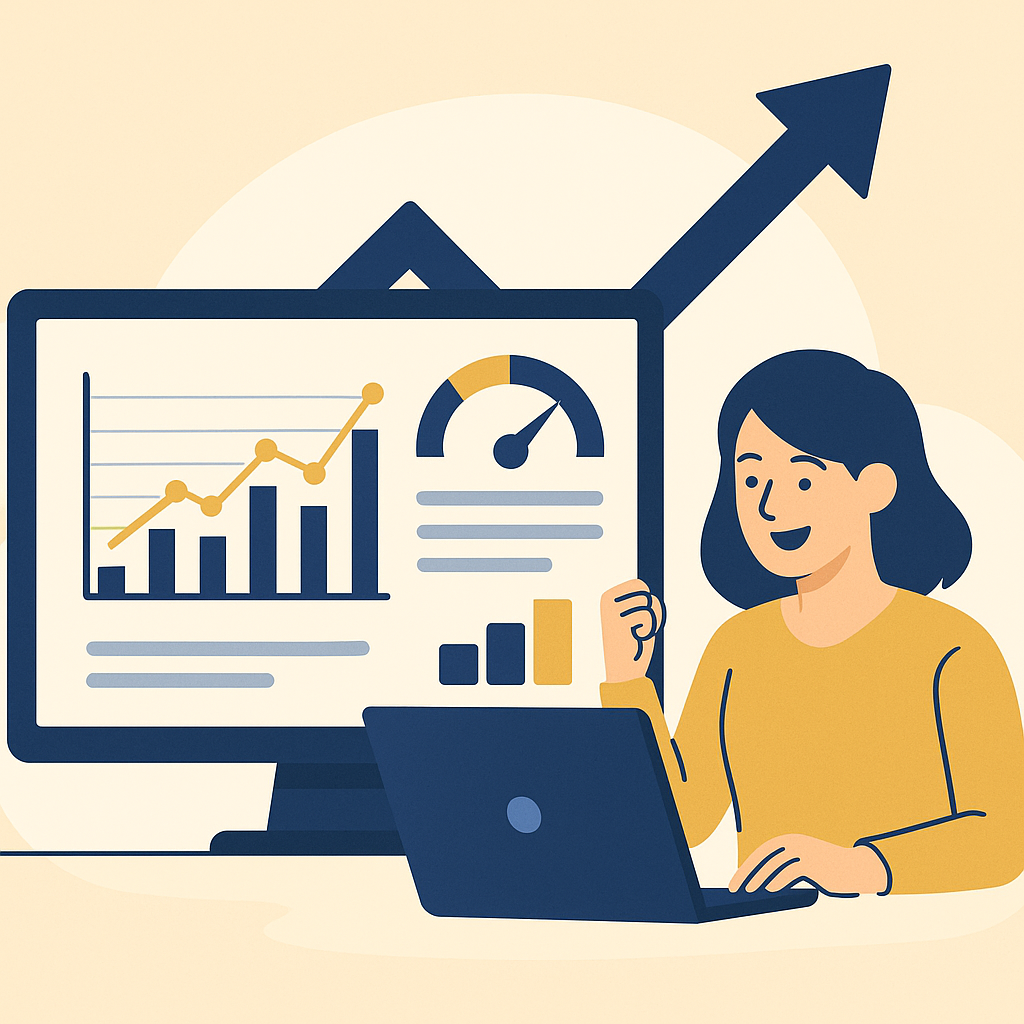 Business owner celebrating SEO growth after website improvements